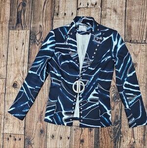 Vintage Alberto Makali Denim Tie Dye Blazer Jacket Women's Size 8 80's 90's